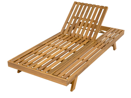 Acacia Wood Lounge Chaise Set With Headrest And Water Resistant Cushions - Beige