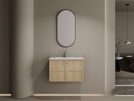 Wall Mounted Bathroom Vanity With Ceramic Sink And 2 Soft Closing Doors