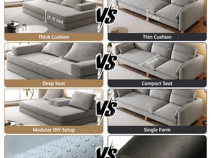 Multifunctional Convertible Sofa Bed With 2 Tumbler Backrests And 2 Pillows, Deep Seat Couch