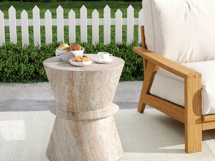 Outdoor / Indoor Lightweight Concrete Side Table With Travertine - Beige
