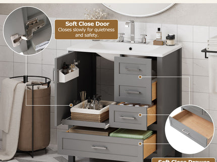 Modern Bathroom Vanity With Ceramic Sink, Solid Frame And Storage Solutions
