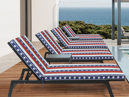 2 Piece Outdoor Chaise Lounge Cushion Set, Replacement Cushions For Patio Furniture, Flag - Red Striped
