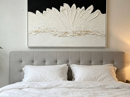 Framed Abstract Wall Art & Thick Textured Canvas Painting With & Accents, Decor For Living Room - Black White