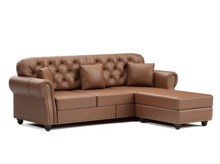 Upholstered Sofa With Nailhead Trim, Rolled Armrests With Ottoman