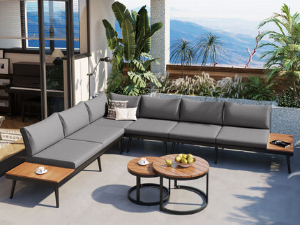 Modern Outdoor Sectional Sofa Set With Nesting Coffee Tables