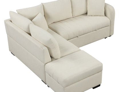 L-Shaped Sectional Pull Out Sofa Bed Sleeper Sofa With Two USB Ports, Two Power Sockets And A Movable Storage Ottoman
