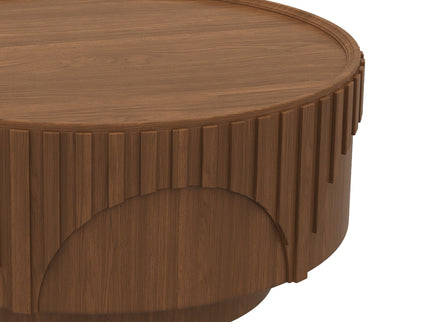 Round Fluted Drum Coffee Table With Sturdy Base For Living Room