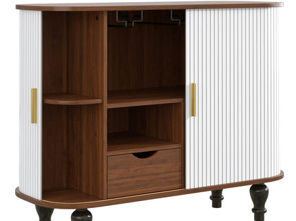 Fluted Liquor & Coffee Bar Cabinet With 6 Wine Racks And 3 Glass Holders