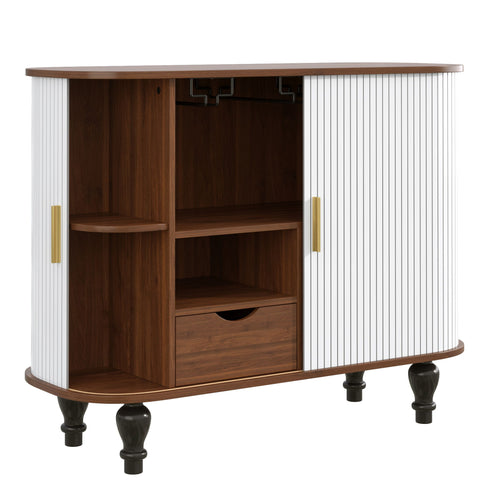 Fluted Liquor & Coffee Bar Cabinet With 6 Wine Racks And 3 Glass Holders
