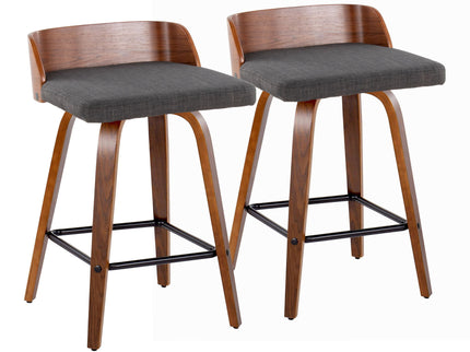 Maya - Mid Century Modern Fixed Height Counter Stool With Swivel And Square Footrest (Set of 2)