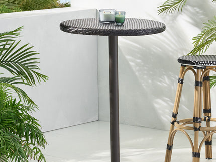 Outdoor Round Rattan Bar Table With Iron Frame - Multi Brown