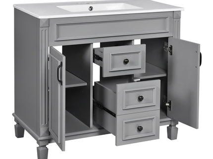 Bathroom Vanity With Top Sink, Basin On Cabinet With 2 Soft Closing Doors And 2 Drawers