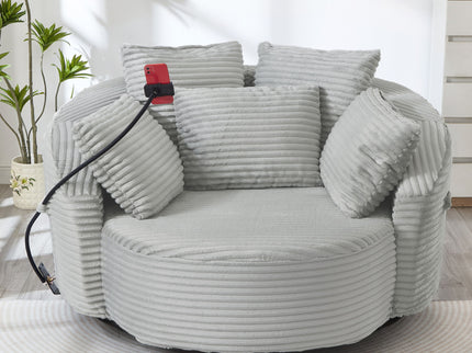 Swivel Accent Barrel Chair With Adjustable Phone Holder, 5 Pillows For Living Room