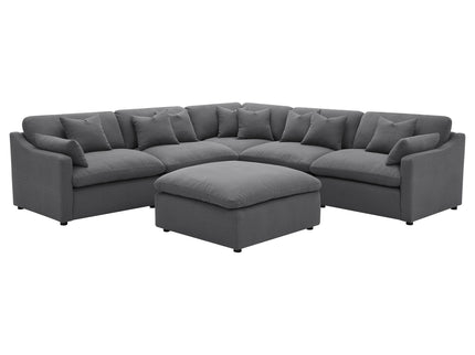 6 Piece Upholstered Modular Sectional Sofa With Reversible Cushions And Ottoman - Charcoal