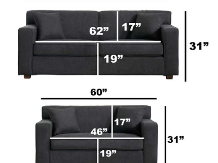 Convertible Sleeper Loveseat & Chair Set With Fold Out Mattress, Loveseat & Chair - Gray