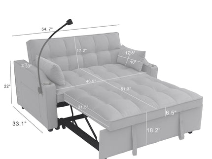 Modern Loveseat With Pullout Bed, Adjustable Reclining Backrest