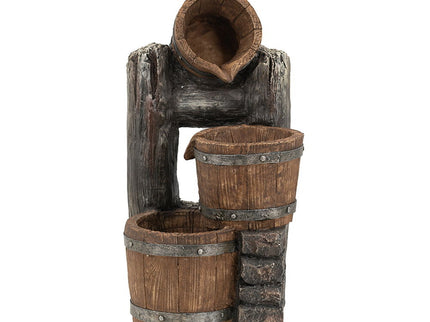 Decorative 3 Tier Bucket Fountain With Lights And Pump - Brown