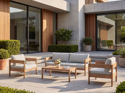 Outdoor Sofa Set Of 3 With Weather Resistant Cushions (Coffee Table Not Included) - Oak