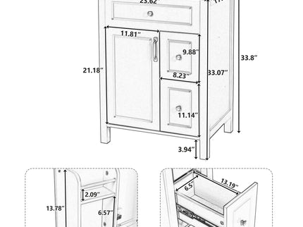 Elegant Bathroom Vanity With Ceramic Sink, Soft Close Doors And Drawers, Double Storage Racks