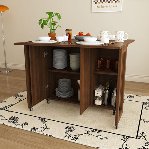 3 In 1 Foldable Side Table With 4 Storage Shelves