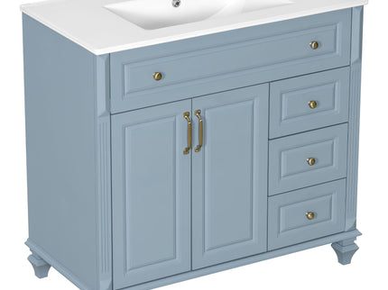 Modern Bathroom Vanity With Sink, 3 Drawers & 2 Doors