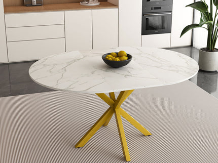 Round Dining Table With Extendable Blades, X Base