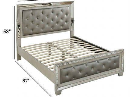 Glamorous Tufted Headboard Bed With Mirror Trim