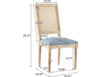 French Country Dining Chair With Rectangular Cane Backrest And Smooth Upholstered Seating