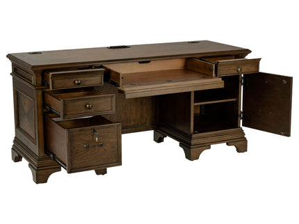 Stigham - 5 Drawer Credenza Office Desk - Oak