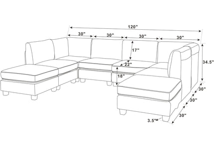 Modular Sectional, Customizable Layout, Removable Cushions - Brown