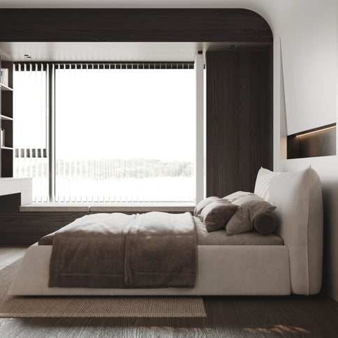 Upholstered Platform Bed With Special Shaped Headboard