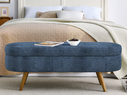 Modern Ottoman Oval Storage Bench With Rubber Wood Legs