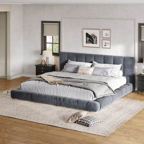 Upholstered Platform Bed Frame With Tufted Headboard