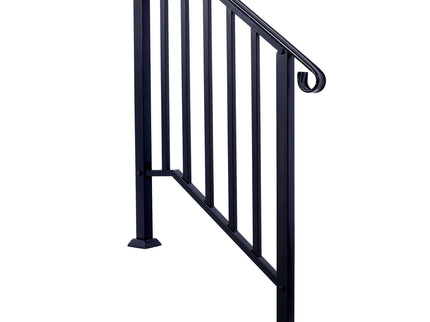 Handrails For Outdoor Steps, Fit 2 Or 3 Steps Outdoor Stair Railing, Wrought Iron Handrail, Flexible Porch Railing, Transitional Handrails For Concrete Steps Or Wooden Stairs