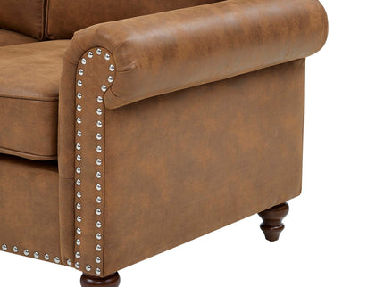 Sofa With Rolled Arms And Studs Trim - Brown