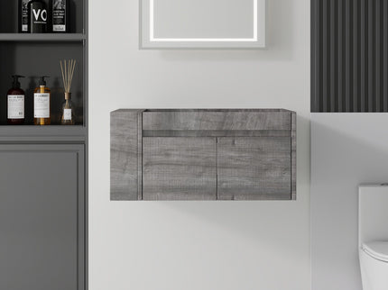 Floating Bathroom Vanity Cabinet, Soft Close Double Drawers, Open Side Storage, Wall Mounted, Cabinet Only