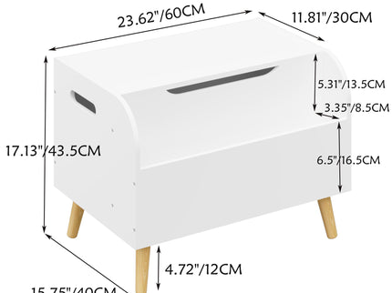 Toy Box With Front Bookshelf, Flip Top Lid, Safety Hinge For Kids Room Organization - White
