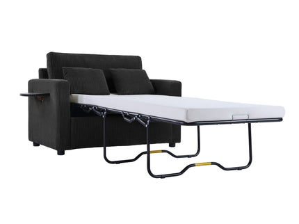 Sleeper Sofa With Foldable Mattress, USB Ports, Side Table & Storage Pocket