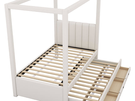Upholstery Canopy Platform Bed With Trundle And Three Storage Drawers