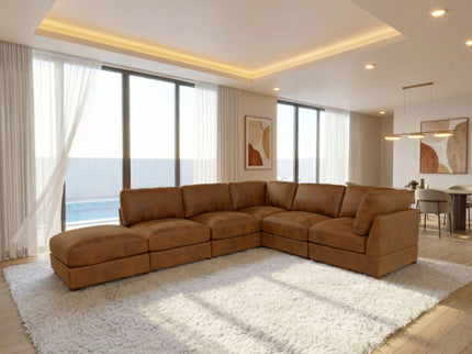Modular Upholstered Sectional, Medium Firm Seat Cushion, Custom Configuration - Brown
