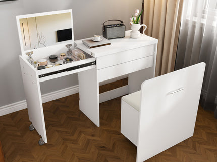 Folding Desk With Mirror And Storage Stol For Bedroom