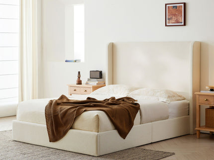 Carmen - King Size Upholstered Wingback Bed - Ivory