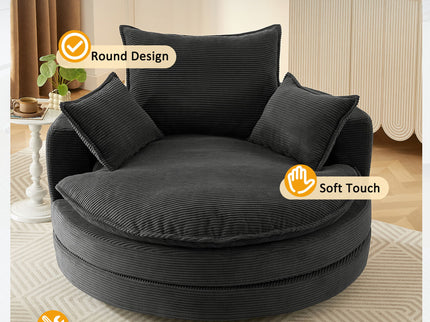 360° Swivel Accent Barrel Chair With Dual Layer Cushion And 3 Removable Pillows