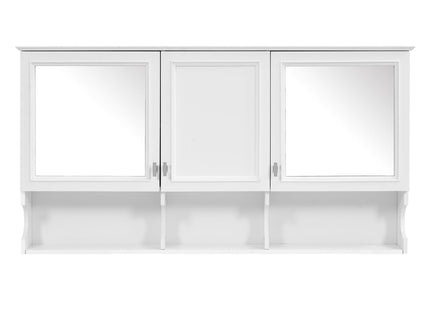 Wall-Mounted Mirror Medicine Cabinet With Adjustable Shelf And Open Shelves, Bathroom Storage Cabinet Over Toilet - White