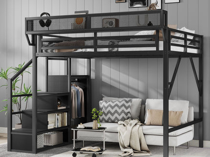 Loft Bed With Storage Shelves, Wardrobe