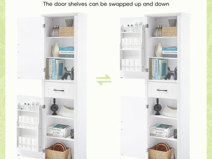 Tall Freestanding Bathroom Storage Cabinet With 2 Doors And Adjustable Shelves