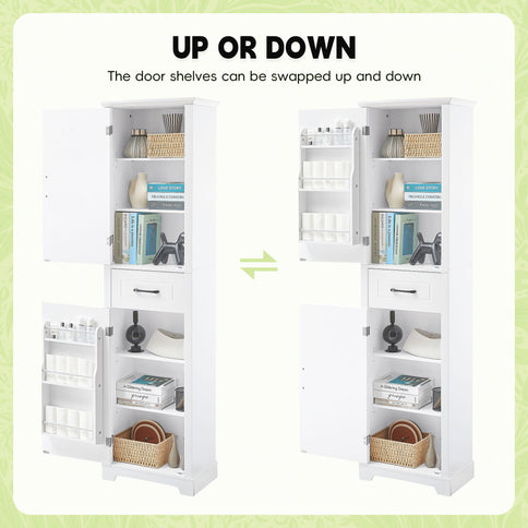 Tall Freestanding Bathroom Storage Cabinet With 2 Doors And Adjustable Shelves
