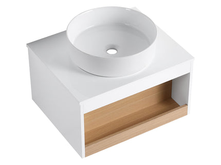Floating Bathroom Vanity With Glossy Round Vessel Sink