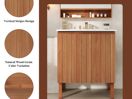 Bathroom Vanity With Sink, Minimalist Design, 45 Degrees Free Handle Doors - Antique Natural