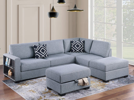 Reversible Sectional Sofa With Built In Shelf And Storage Ottoman, L - Shaped Living Room Furniture